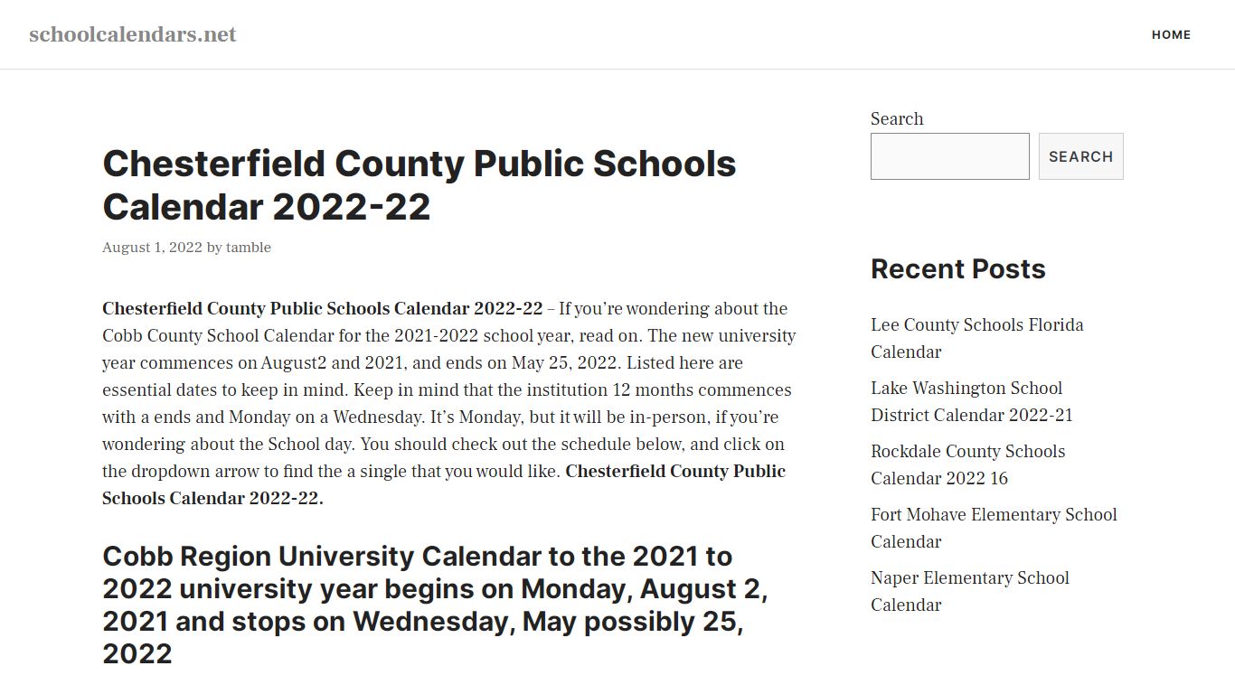 Chesterfield County Public Schools Calendar 2022-22